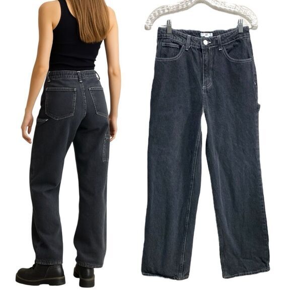 BP. High-Rise Carpenter Jeans Black Gray Size 27 Straight Leg 100%‎ Cotton - Picture 1 of 13